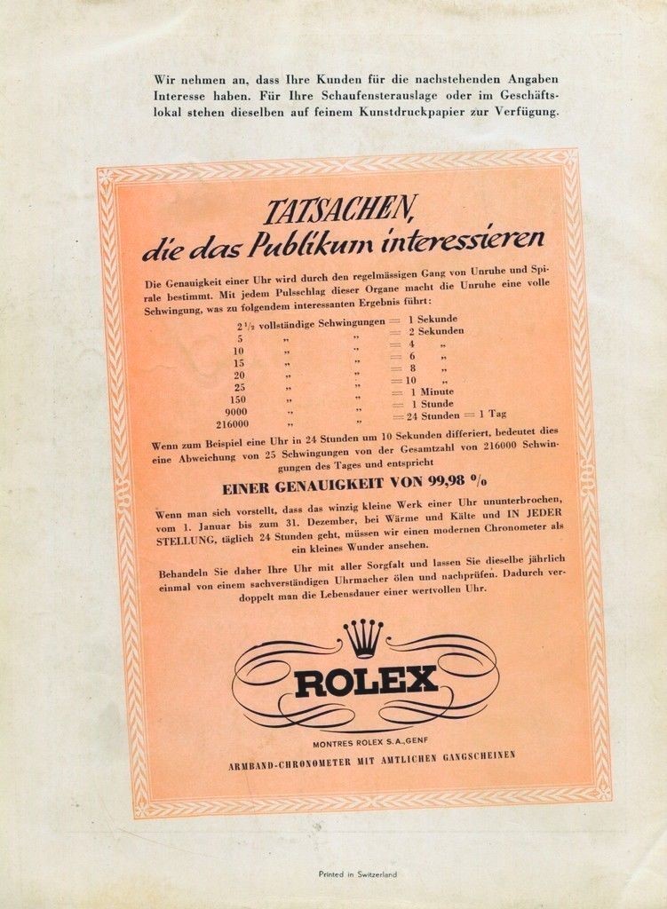 Vintage 1947 Rolex Watch Co Facts of Interest German Text 1940s Swiss Ad Advert Vintage 1947 Rolex Watch Co Facts of Interest German Text 1940s Swiss Ad Advert