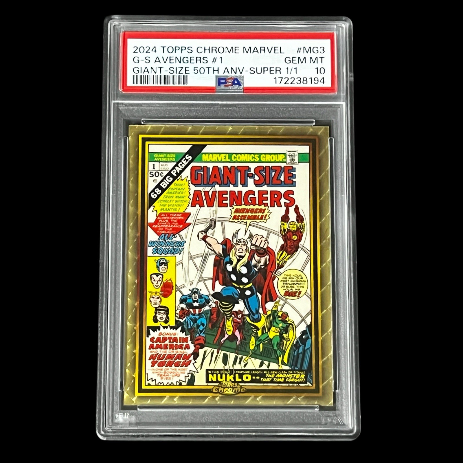2024 Topps Chrome Marvel Giant Size Avengers 1 50th SUPERFRACTOR 1/1 PSA 10 THOR 2024 Topps Chrome Marvel Giant Size Avengers 1 50th SUPERFRACTOR 1/1 PSA 10 THOR