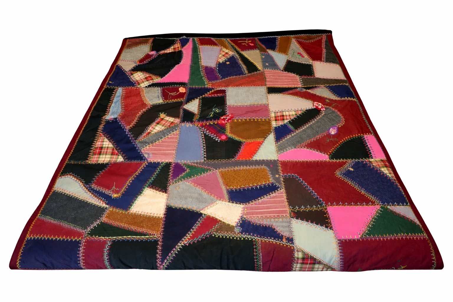 Antique Crazy Quilt Hand Embroidered Museum Quality 68x83 Exceptional Seam Work Antique Crazy Quilt Hand Embroidered Museum Quality 68x83 Exceptional Seam Work
