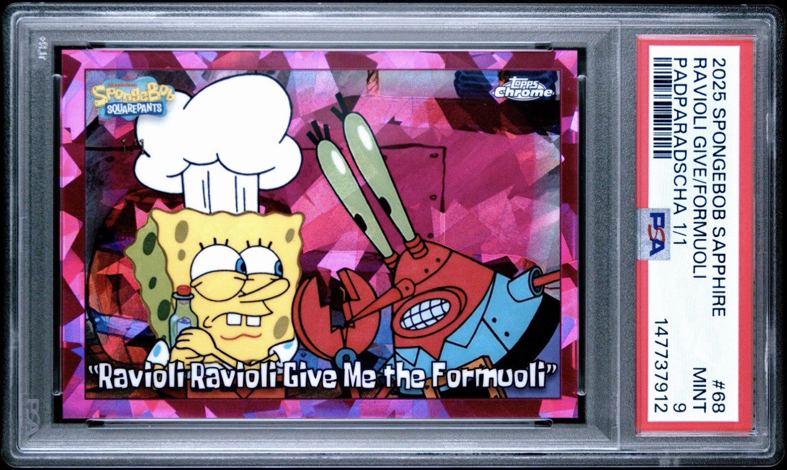 2025 Topps Chrome Sapphire SpongeBob SqaurePants 1/1 PADPARADSCHA Ravioli 2025 Topps Chrome Sapphire SpongeBob SqaurePants 1/1 PADPARADSCHA Ravioli