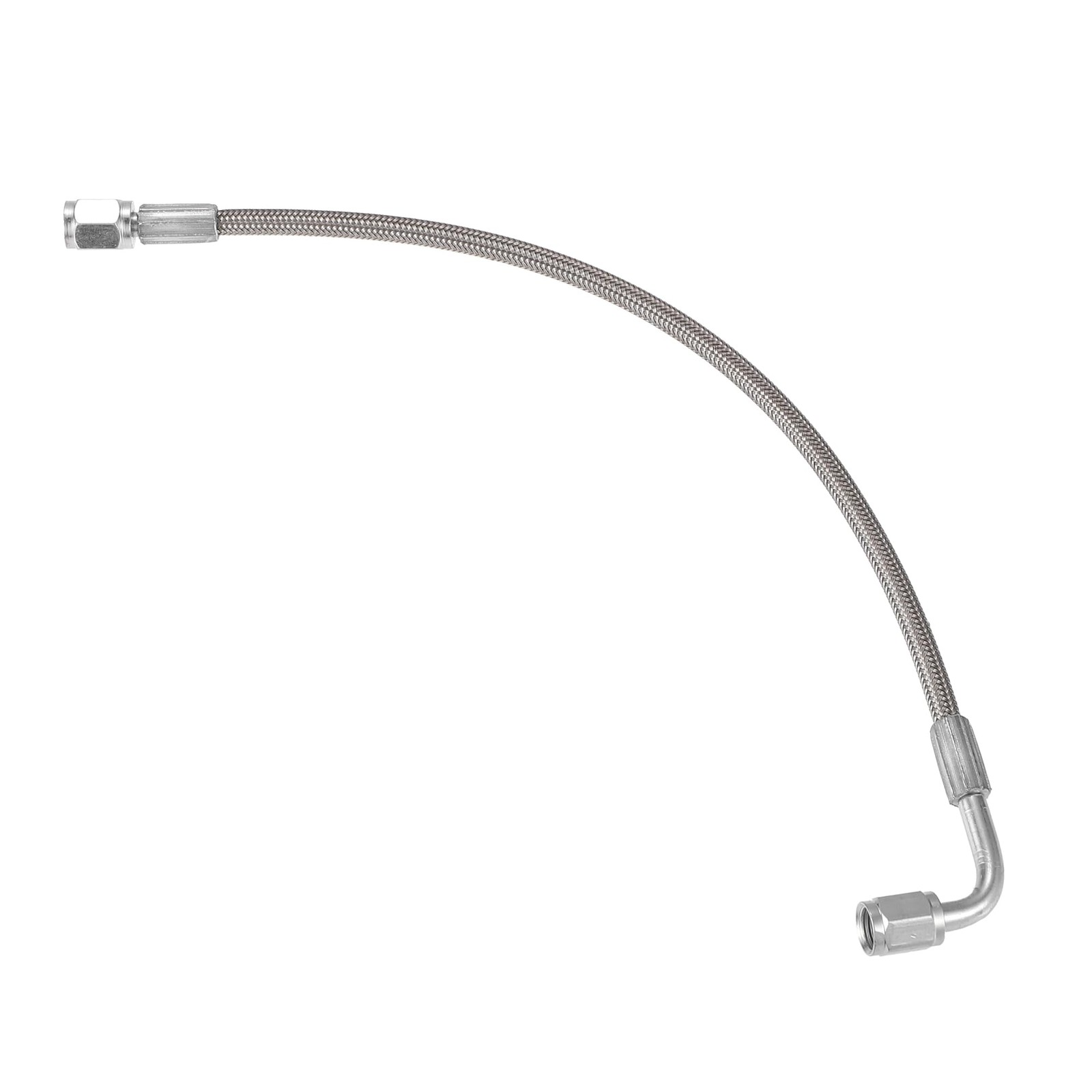 VekAuto AN3 Braided Steel Turbo Oil Feed Line 90 Degree 12 Inch, Silver Tone