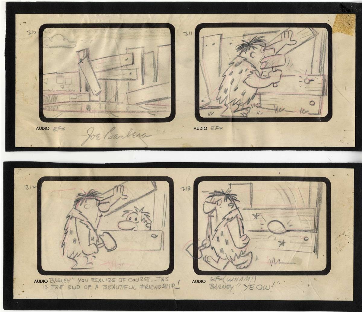 Original Storyboards of Fred Flintstone and Barney Rubble from The Swimming Pool Original Storyboards of Fred Flintstone and Barney Rubble from The Swimming Pool