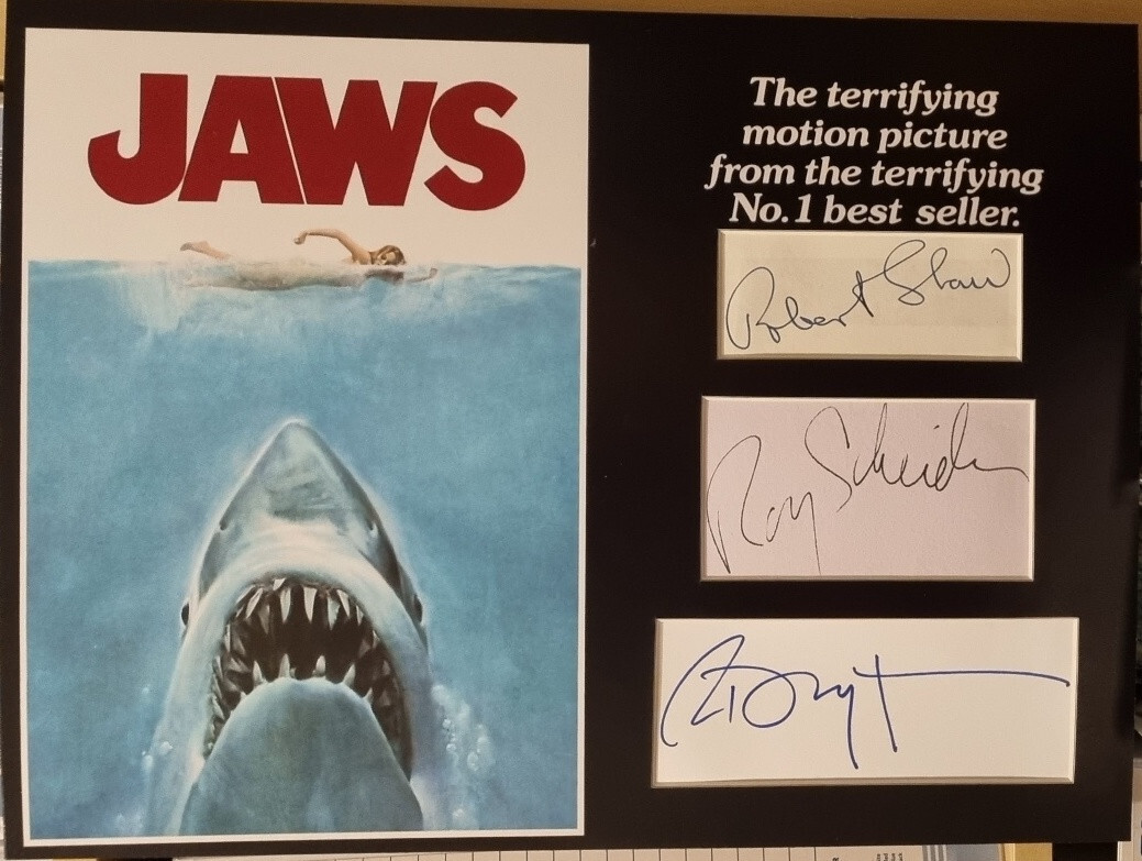 JAWS Signed 16x12 Photo Display ROBERT SHAW, ROY SCHEIDER, RICHARD DREYFUSS COA JAWS Signed 16x12 Photo Display ROBERT SHAW, ROY SCHEIDER, RICHARD DREYFUSS COA