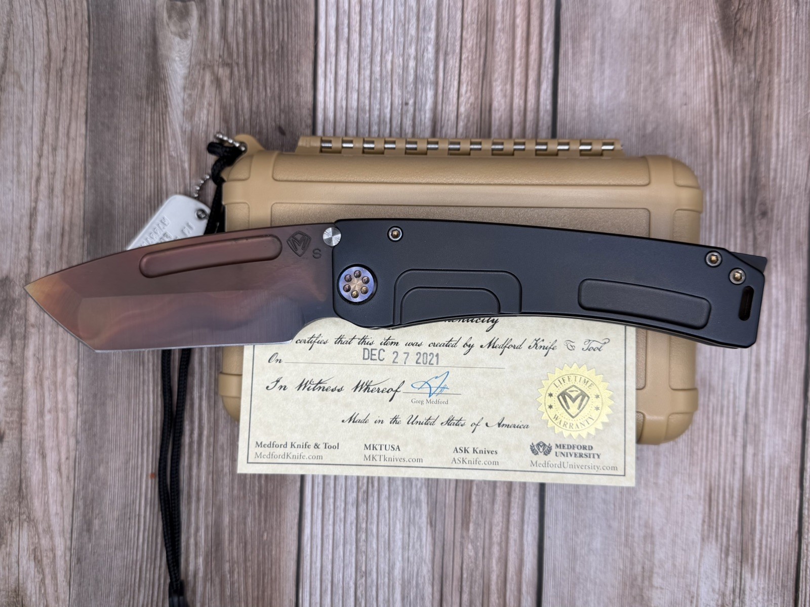 Medford Marauder H S35VN Vulcan Tanto Blade Titanium PVD Handles Flamed Hardware Medford Marauder H S35VN Vulcan Tanto Blade Titanium PVD Handles Flamed Hardware