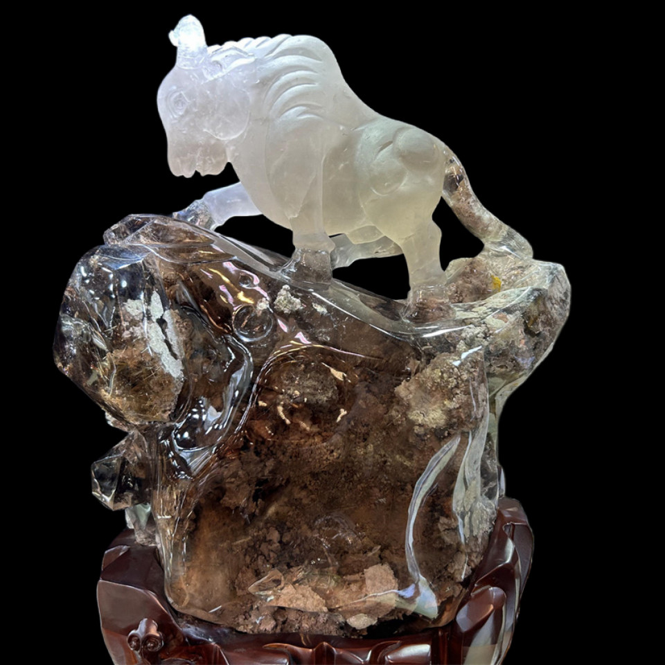 46LB Top Natural Smokey Ghost phantom + Rutile Quartz Cow Crystal Crystal Skull