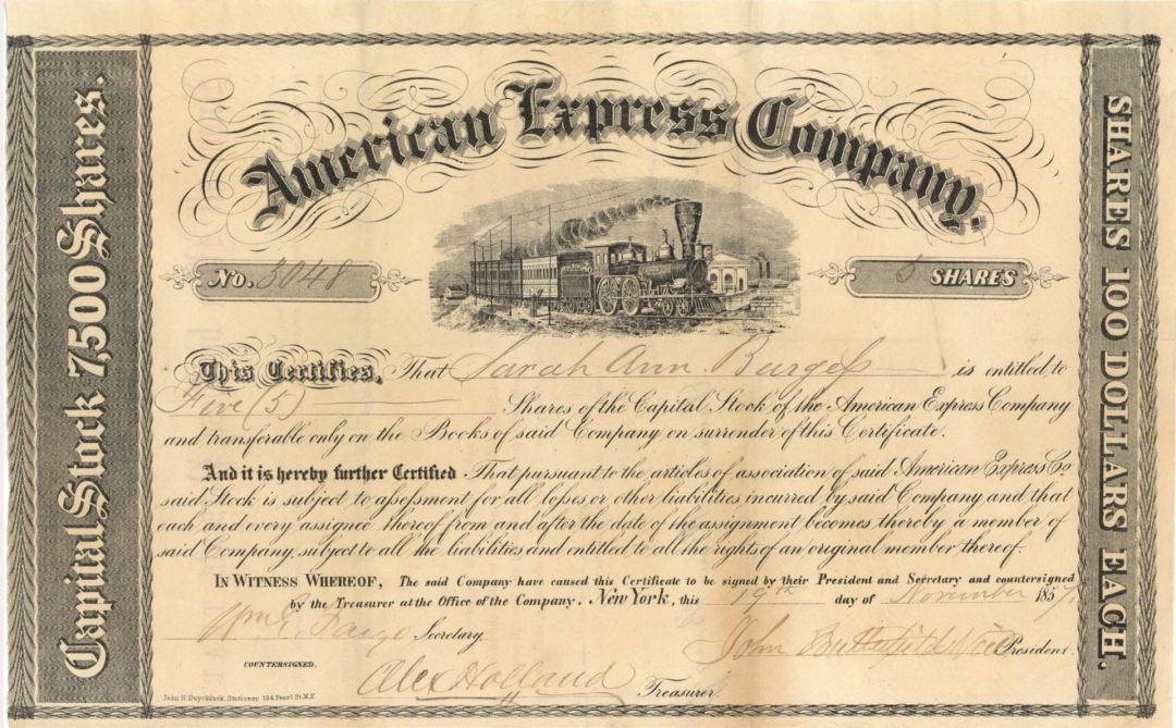 American Express Co. Signed by John Butterfield and William G. Fargo - 1857 da