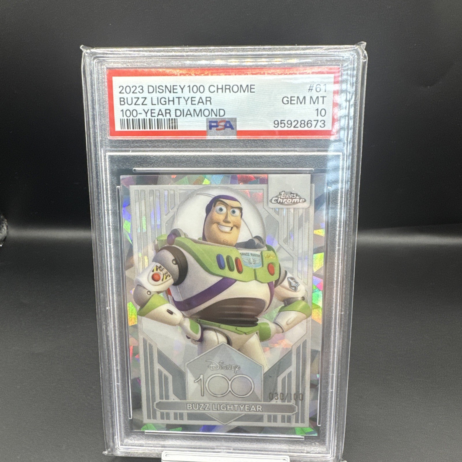 2023 Topps Disney Chrome 100 Buzz Lightyear #61 Diamond Refractor /100 PSA 10 2023 Topps Disney Chrome 100 Buzz Lightyear #61 Diamond Refractor /100 PSA 10