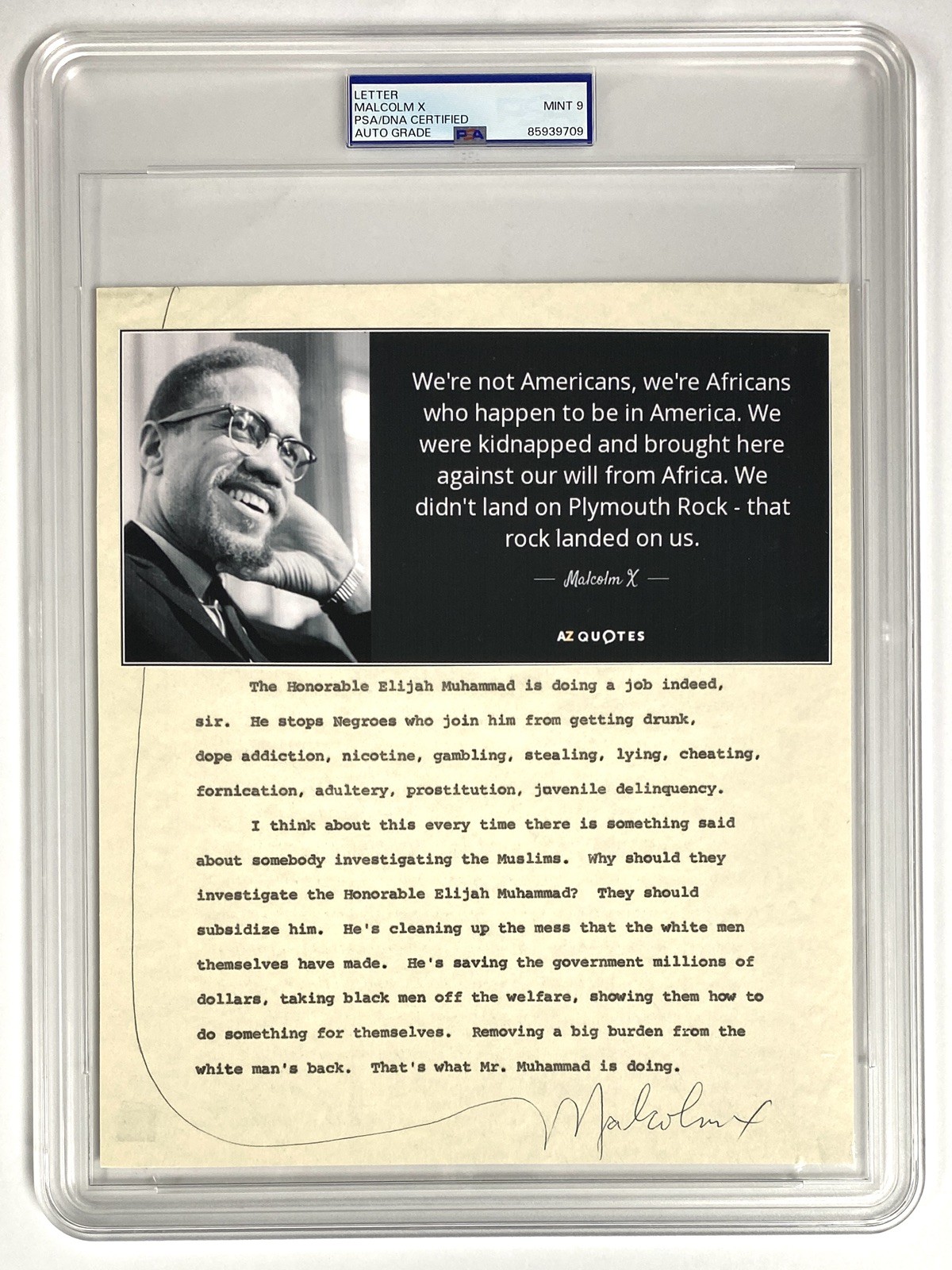Malcolm X Signed Letter & 1946 Prison Document - PSA Mint 9 Malcolm X Signed Letter & 1946 Prison Document - PSA Mint 9