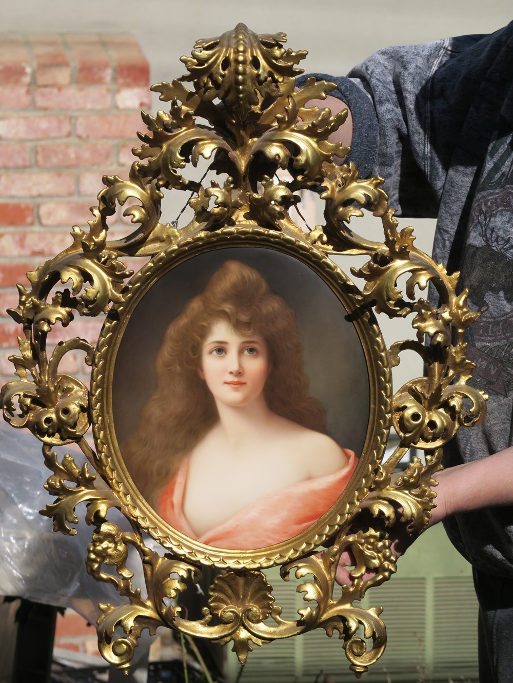 Kpm Porcelain Plaque Antique Florentine Rococo Frame Asti Girl Wagner signed Kpm Porcelain Plaque Antique Florentine Rococo Frame Asti Girl Wagner signed