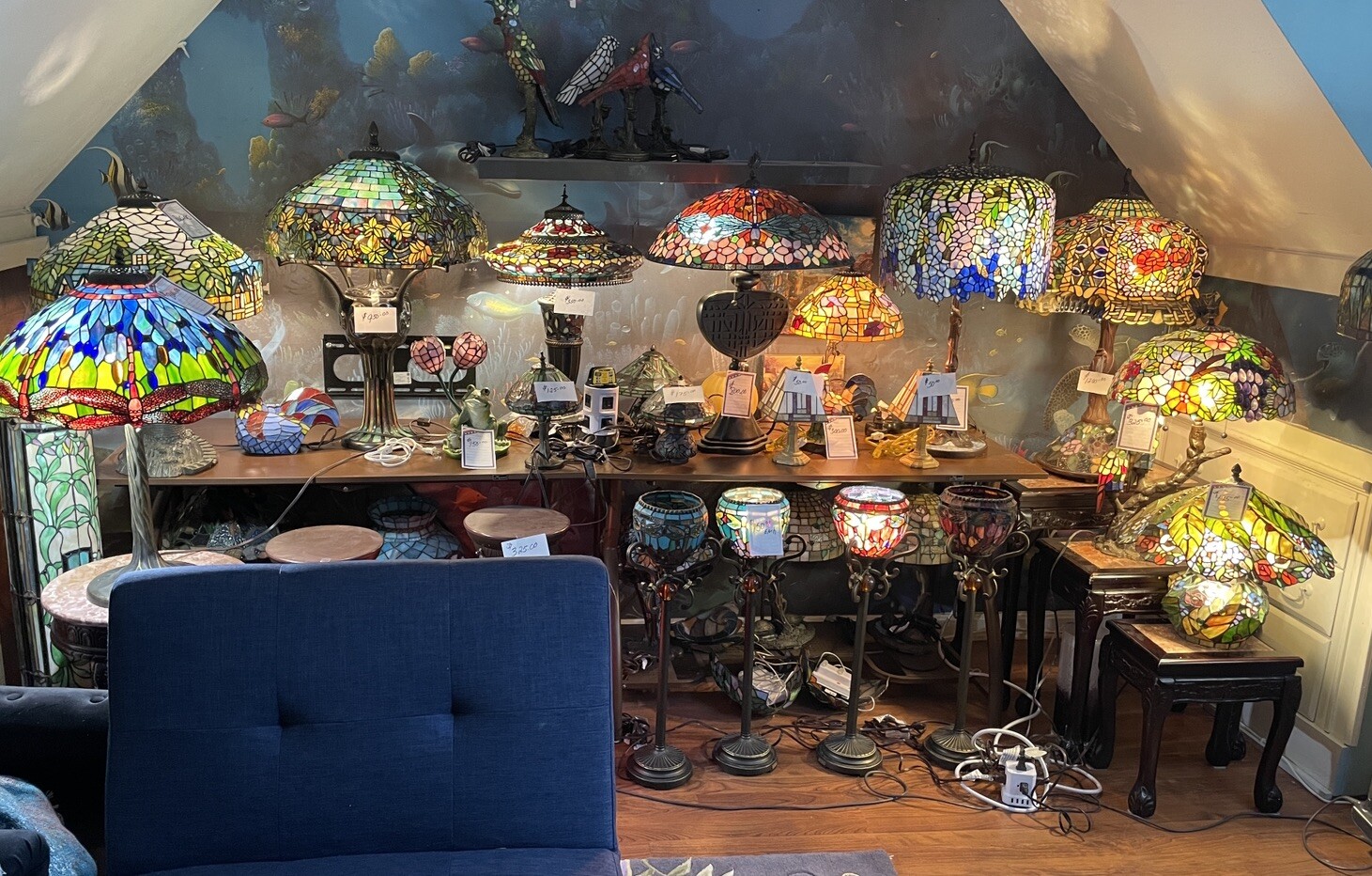 Tiffany Lamp Collection 60+ Lamps Older Reproductions. 30 Year Old Collection