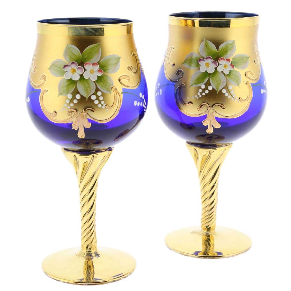 GlassOfVenice Set of Two Murano Glass Wine Glasses 24K Gold Leaf - Blue GlassOfVenice Set of Two Murano Glass Wine Glasses 24K Gold Leaf - Blue