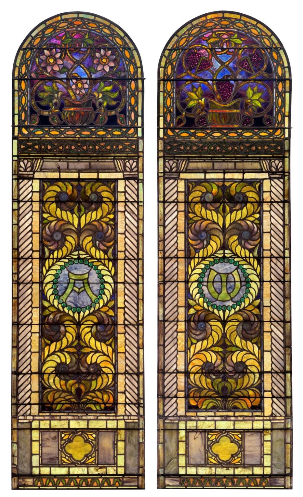 + A Pair of Genuine Tiffany Studios Stained Glass Windows, Signed & Documented + + A Pair of Genuine Tiffany Studios Stained Glass Windows, Signed & Documented +