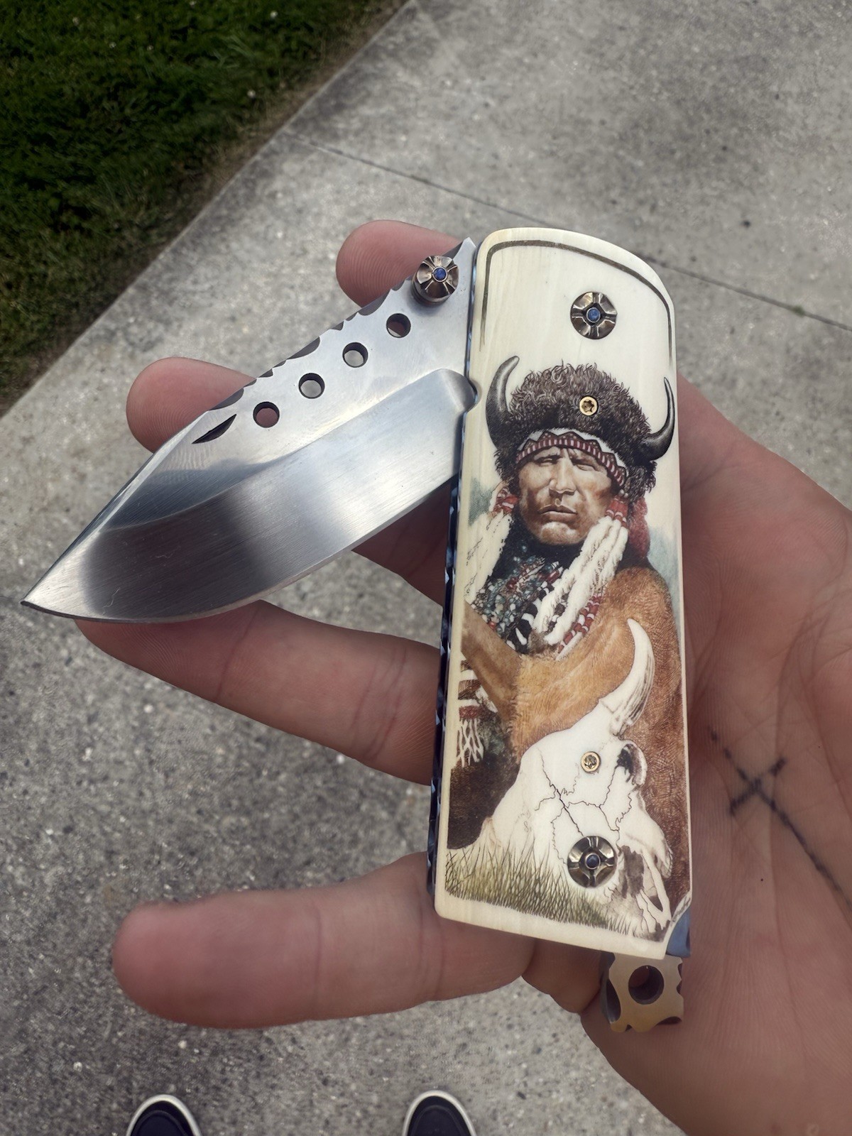 Amazing Gene Baskett 1911 Custom Knife W Garbo Scrimshaw Native Grips - Wow Amazing Gene Baskett 1911 Custom Knife W Garbo Scrimshaw Native Grips - Wow