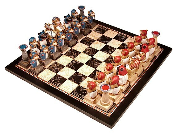 Wee Forest Folk Egyptian Chess Set - All 32 Pieces, Board, & Plastic Storage Bin