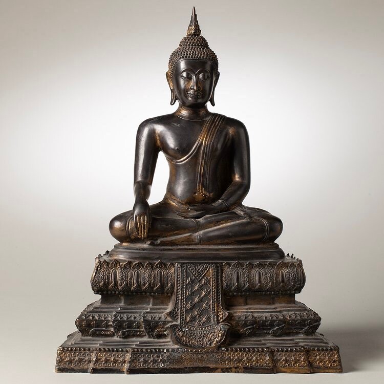 18th C Thai Gilt Bronze Buddha Bhumisparsha Early Rattanakosin Thailand 18th C Thai Gilt Bronze Buddha Bhumisparsha Early Rattanakosin Thailand