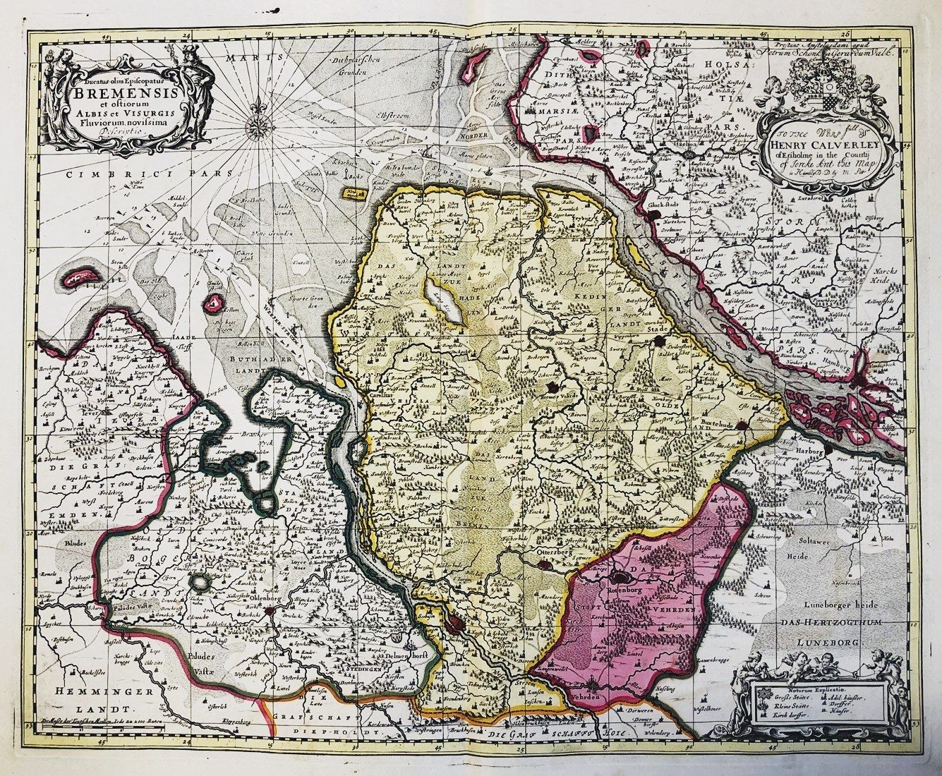 Holstein Hamburg Kiel Lübeck Map Copperplate Engraving 1707 Holstein Hamburg Kiel Lübeck Map Copperplate Engraving 1707