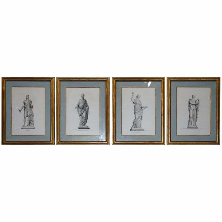EXQUISITE SUITE OF FOUR 1800 BOUILLON COPPER PLATE ENGRAVED ROMAN STATUE PRINTS EXQUISITE SUITE OF FOUR 1800 BOUILLON COPPER PLATE ENGRAVED ROMAN STATUE PRINTS