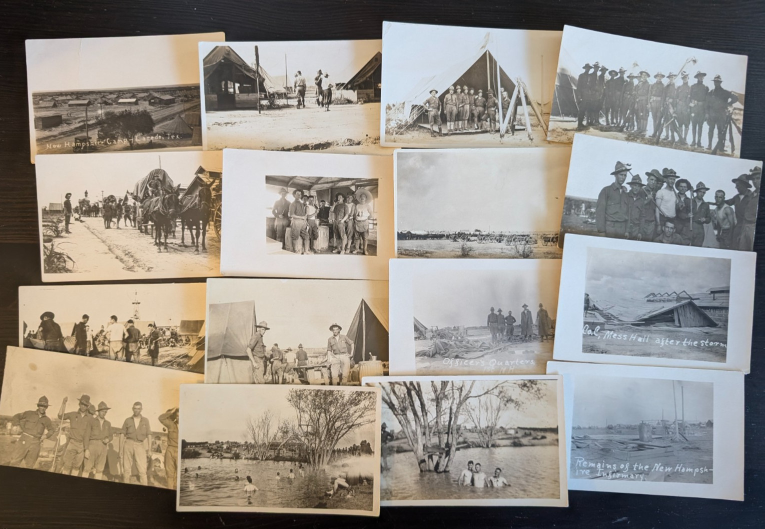 RPPC New Hampshire Camp Laredo Texas Soldiers Wagon Storm Ruins 16 Postcards RPPC New Hampshire Camp Laredo Texas Soldiers Wagon Storm Ruins 16 Postcards