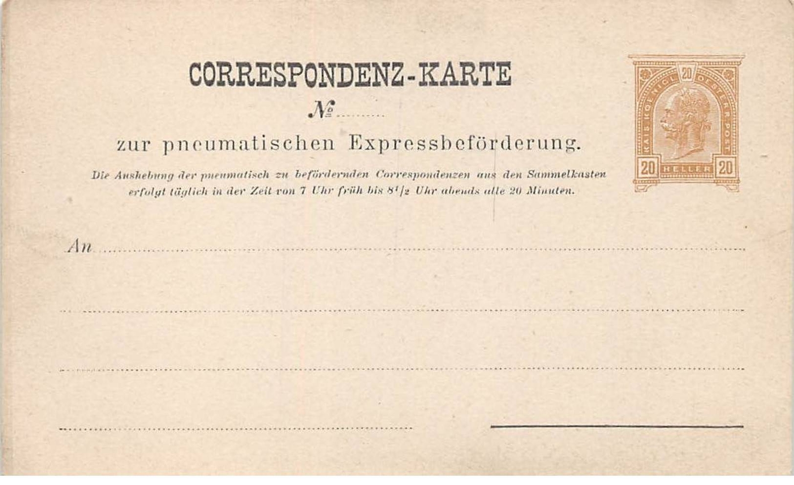 AUSTRIA - SAN45623 - Precursor Card - Pneumatic Ad - Postal Entire AUSTRIA - SAN45623 - Precursor Card - Pneumatic Ad - Postal Entire