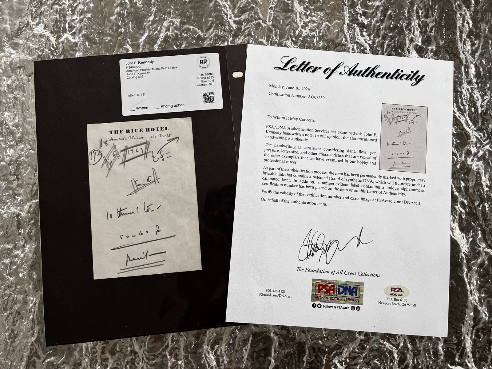 President John F. Kennedy Final Handwritten Notes Rice Hotel Texas Signed PSA President John F. Kennedy Final Handwritten Notes Rice Hotel Texas Signed PSA