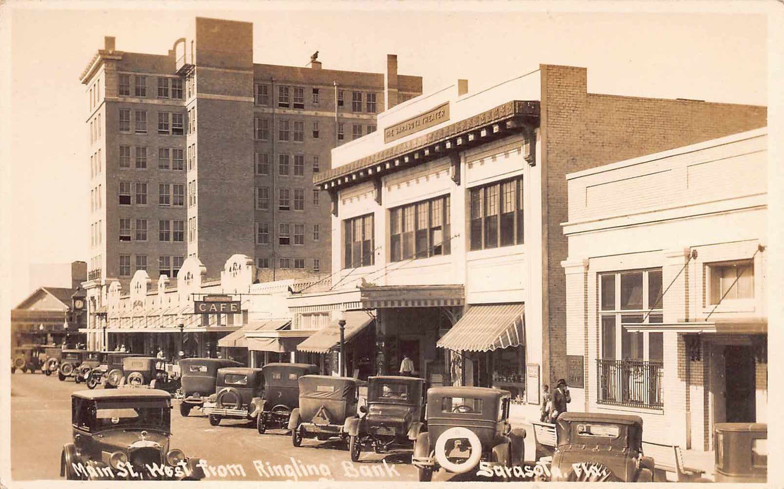 FL 1920’s RARE FLORIDA REAL PHOTO Main Street from Ringling Bank Sarasota, FLA FL 1920’s RARE FLORIDA REAL PHOTO Main Street from Ringling Bank Sarasota, FLA