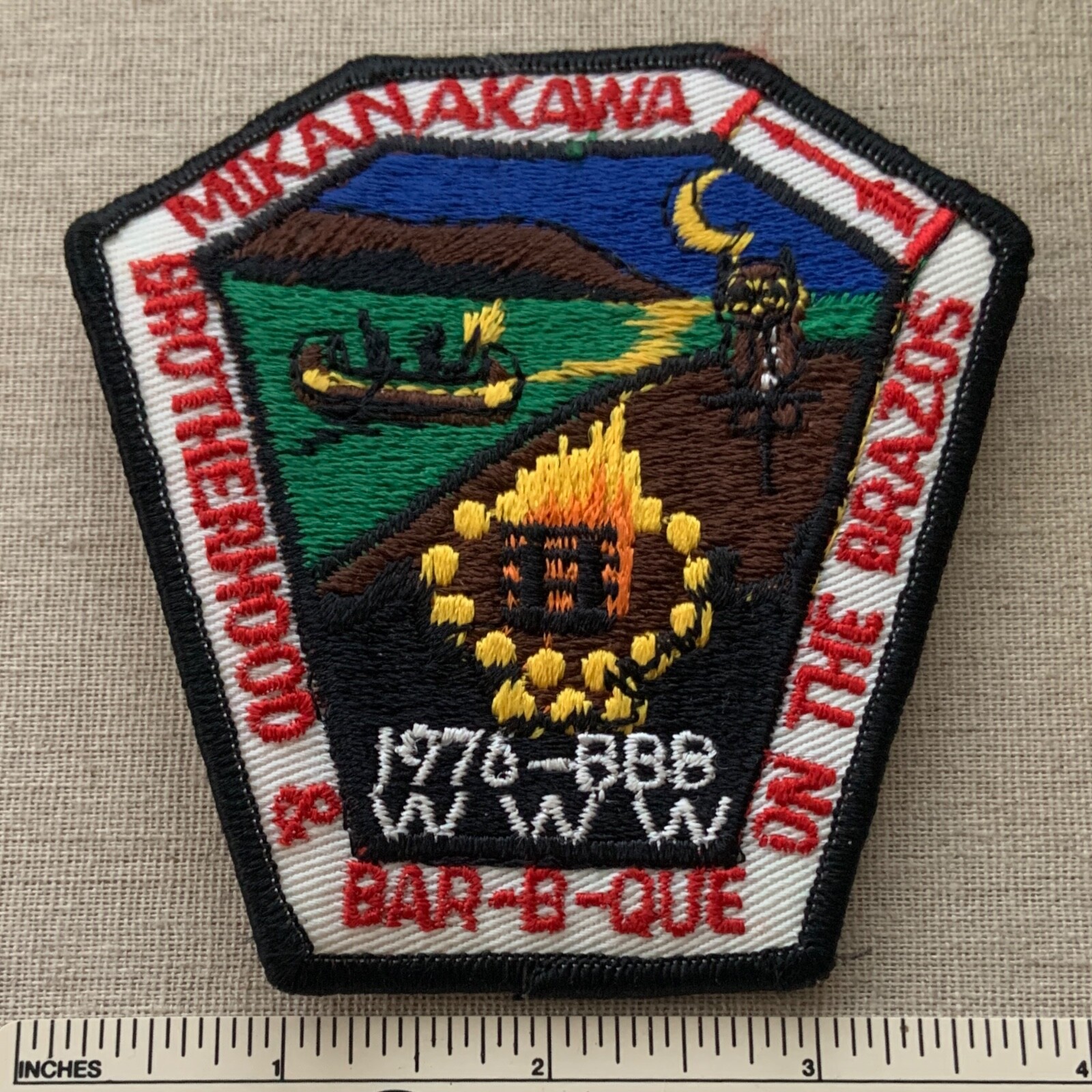 1976 OA MIKANAKAWA LODGE 101 Brotherhood & Bar-B-Que BBB on the Brazos PATCH WWW 1976 OA MIKANAKAWA LODGE 101 Brotherhood & Bar-B-Que BBB on the Brazos PATCH WWW