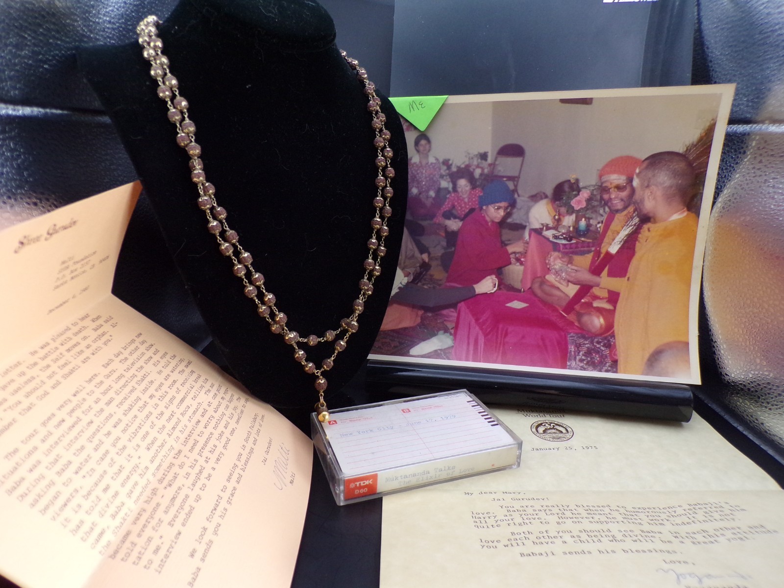 SYDA Muktananda Rudraksha Mala & reliquary w/ Baba's hair 2 letters, cassette + SYDA Muktananda Rudraksha Mala & reliquary w/ Baba's hair 2 letters, cassette +