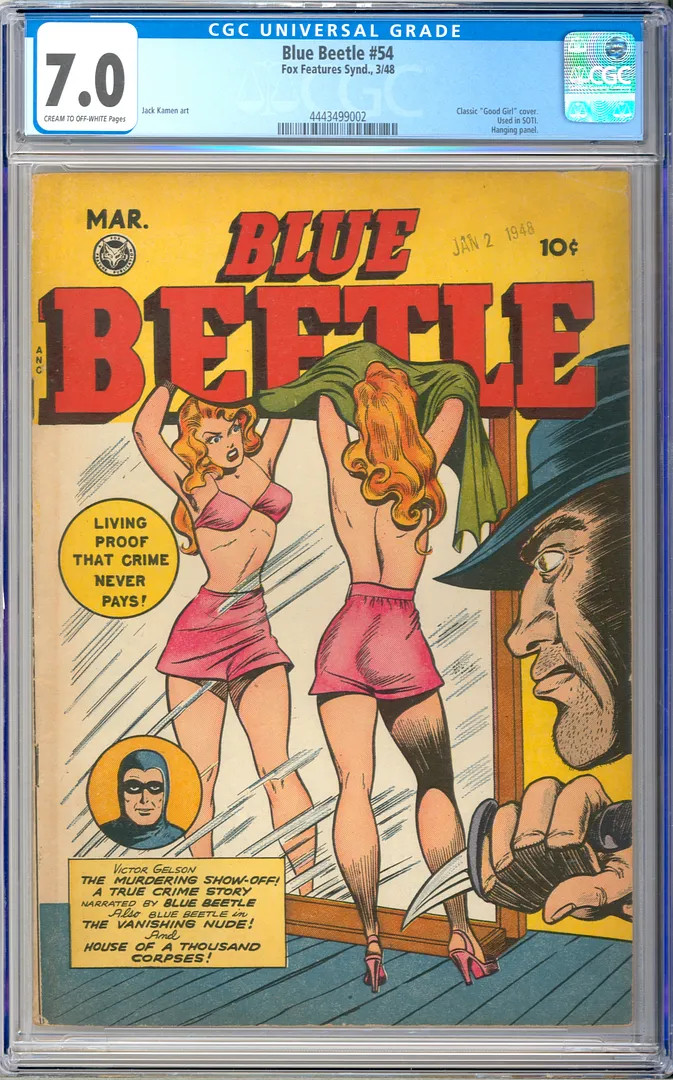 Blue Beetle #54 Classic Good Girl Cover SOTI Golden Age Fox Comic 1948 CGC 7.0 Blue Beetle #54 Classic Good Girl Cover SOTI Golden Age Fox Comic 1948 CGC 7.0