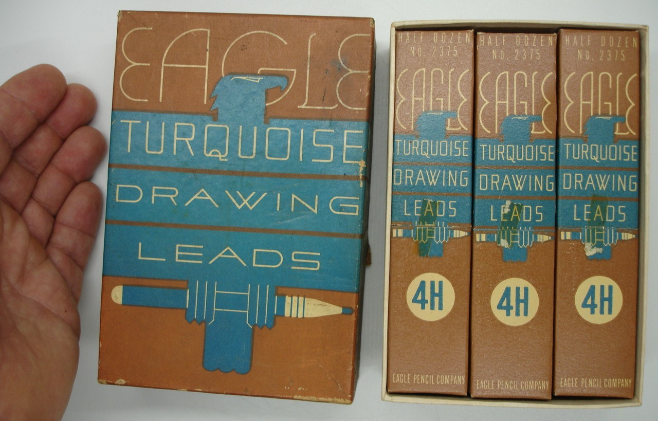 Old 1946 EAGLE 2375 Turquoise DRAWING pencil LEADS 4H Drafting FULL 12 BOX WWII Old 1946 EAGLE 2375 Turquoise DRAWING pencil LEADS 4H Drafting FULL 12 BOX WWII
