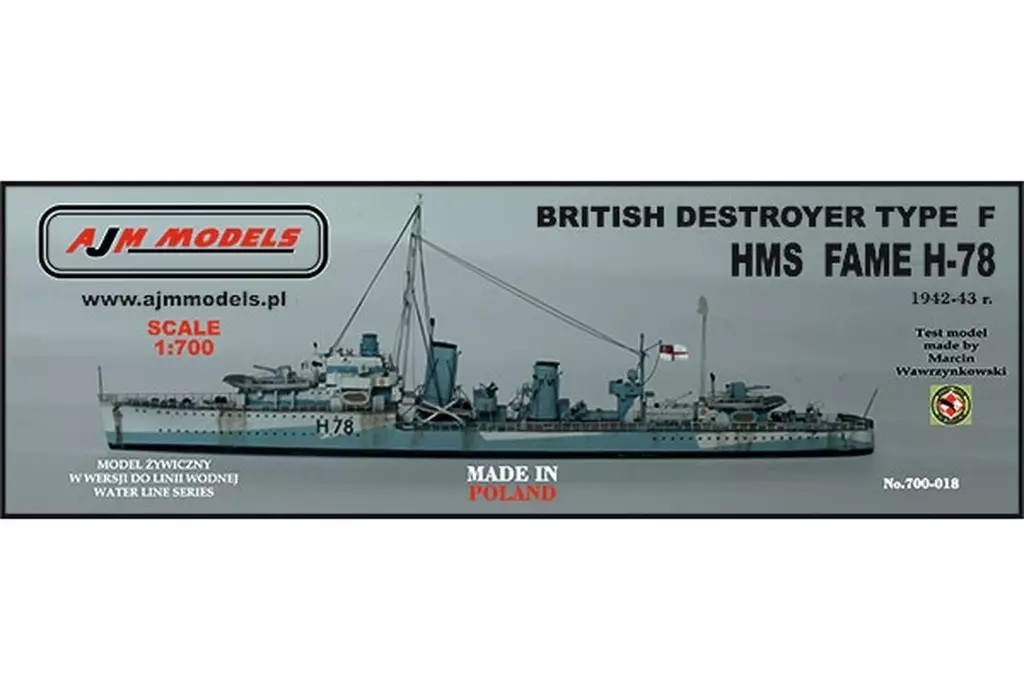 1/700 British F-Class Destroyer HMS Fame 1942 Resin Model Kit PJ70018 1/700 British F-Class Destroyer HMS Fame 1942 Resin Model Kit PJ70018