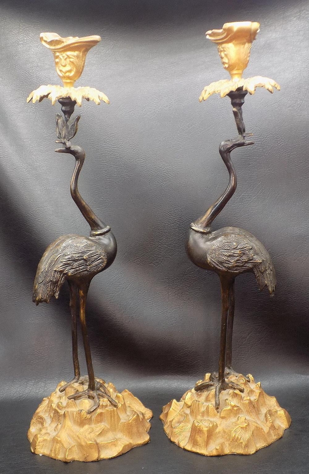 Fabulous pair of vintage bronze stork candle holders Fabulous pair of vintage bronze stork candle holders