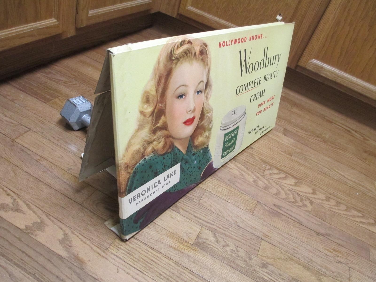 WOODBURY makeup 1944 beauty cream store display sign Veronica Lake movie star B WOODBURY makeup 1944 beauty cream store display sign Veronica Lake movie star B