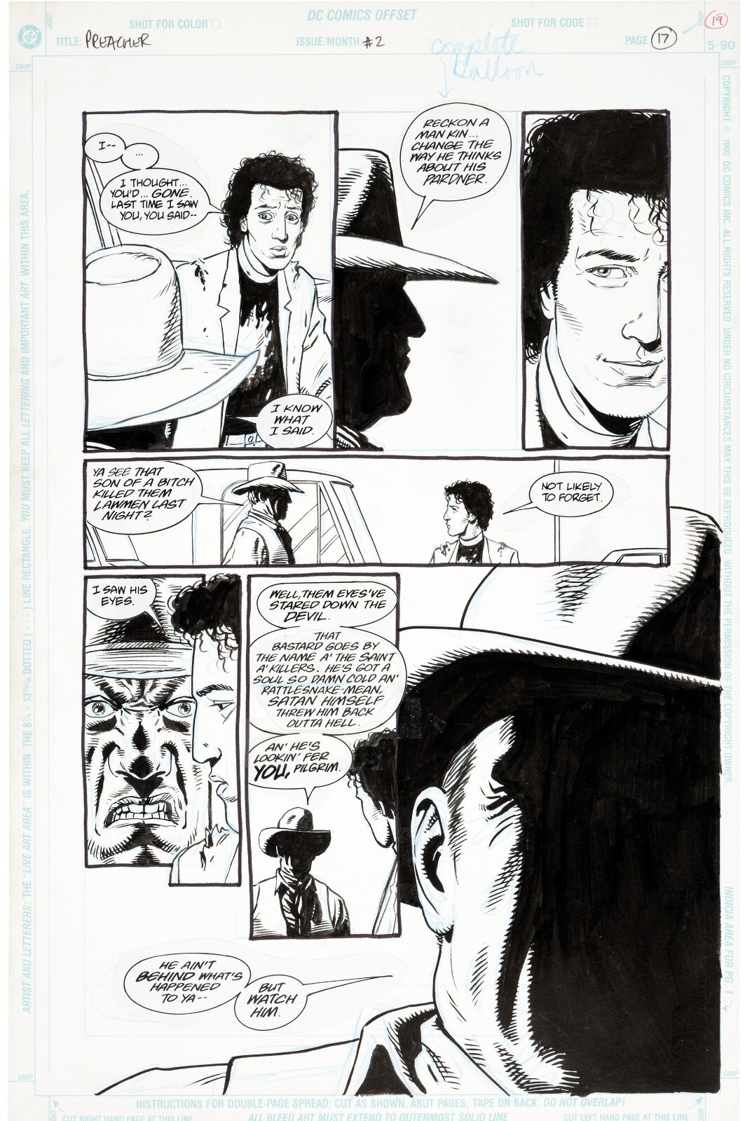 Preacher #2 ORIGINAL art comic Ennis Steve Dillon Custer Duke Saint of Killers