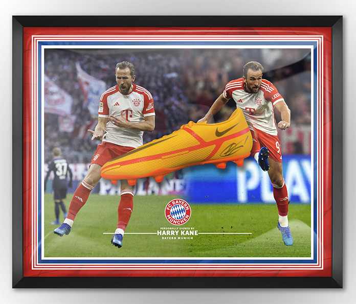 Harry Kane Signed & Framed Football Boot Bayern Munich & England AFTAL COA Harry Kane Signed & Framed Football Boot Bayern Munich & England AFTAL COA
