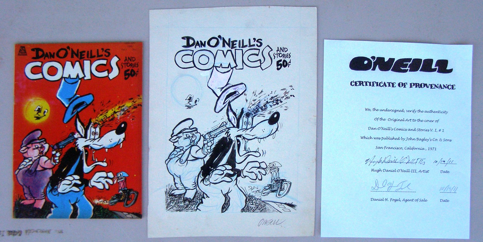 Original Cover Art Plus Comic + COA: Dan O'Neill's Comics and Stories #1, 1971 Original Cover Art Plus Comic + COA: Dan O'Neill's Comics and Stories #1, 1971