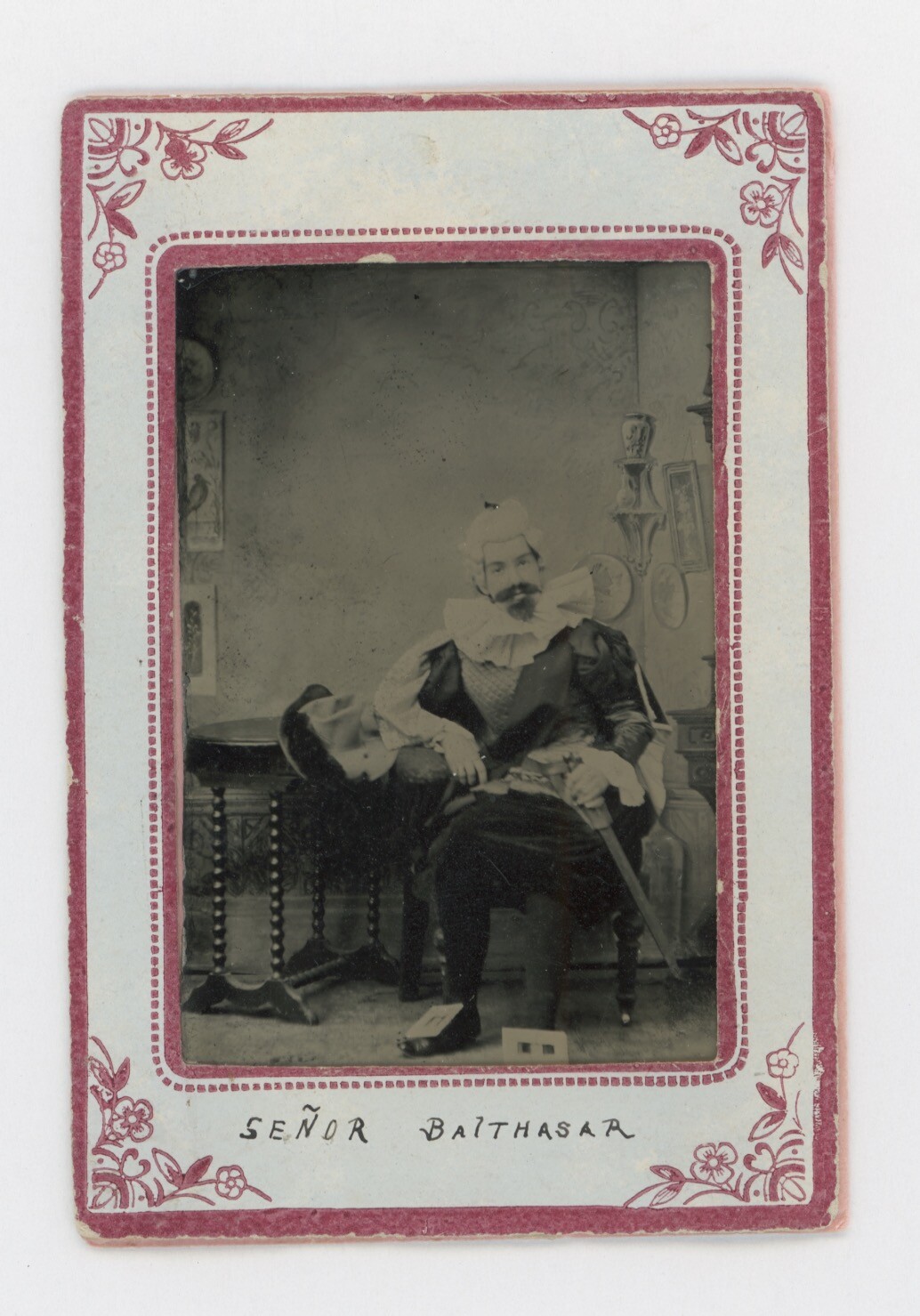 1860's-1880's TINTYPE ACTOR IN SHAKESPEARE PLAY PLAYING PART OF SENOR BALTHASER 1860's-1880's TINTYPE ACTOR IN SHAKESPEARE PLAY PLAYING PART OF SENOR BALTHASER