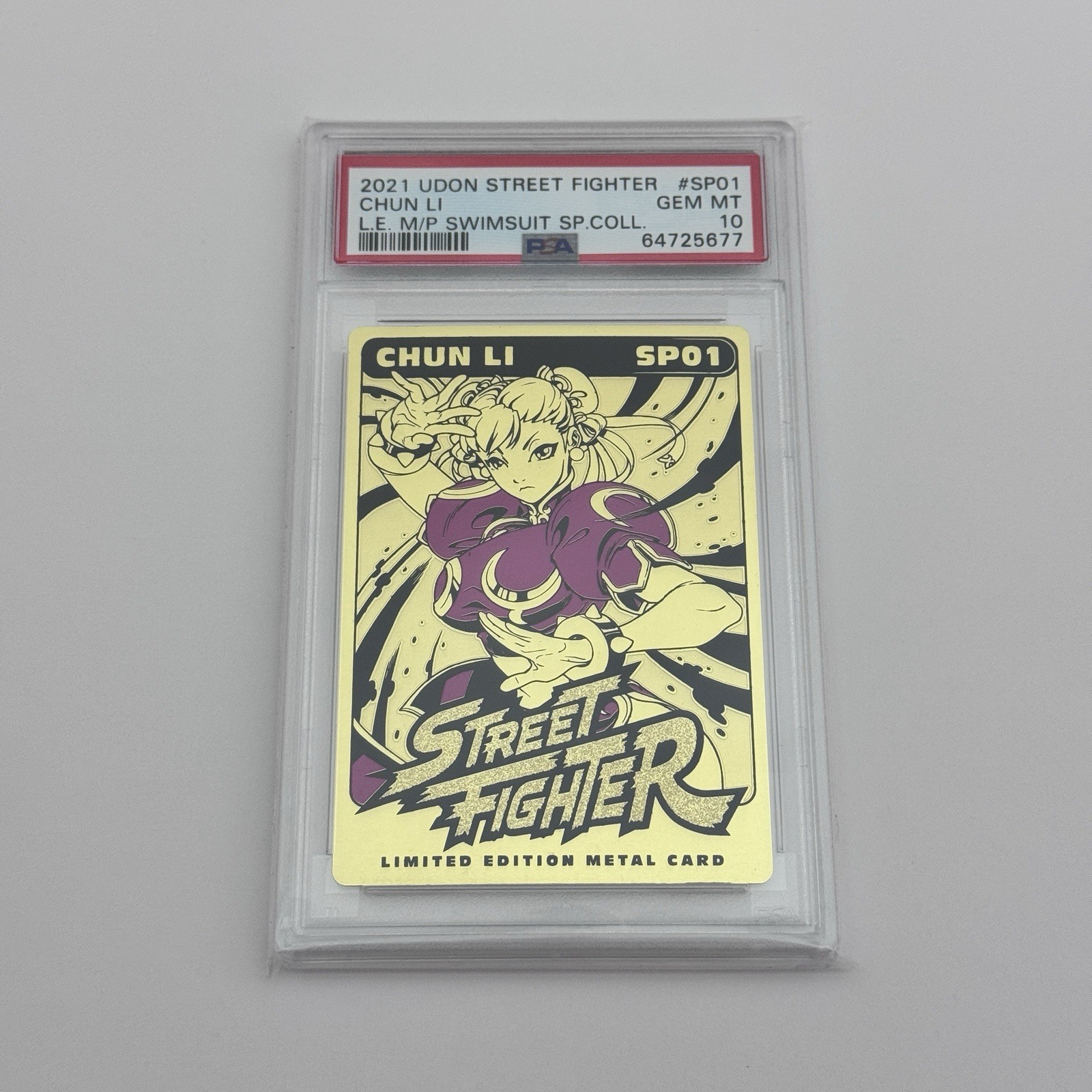 PSA 10 Udon 2021 Street Fighter Gold Chun-Li Swimsuit Special Promo Metal Card