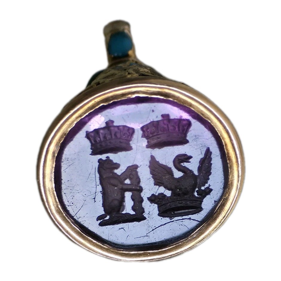 Henry Greville 3rd Earl Warwick Gold Gemstone Amethyst Intaglio Wax Seal Matrix Henry Greville 3rd Earl Warwick Gold Gemstone Amethyst Intaglio Wax Seal Matrix
