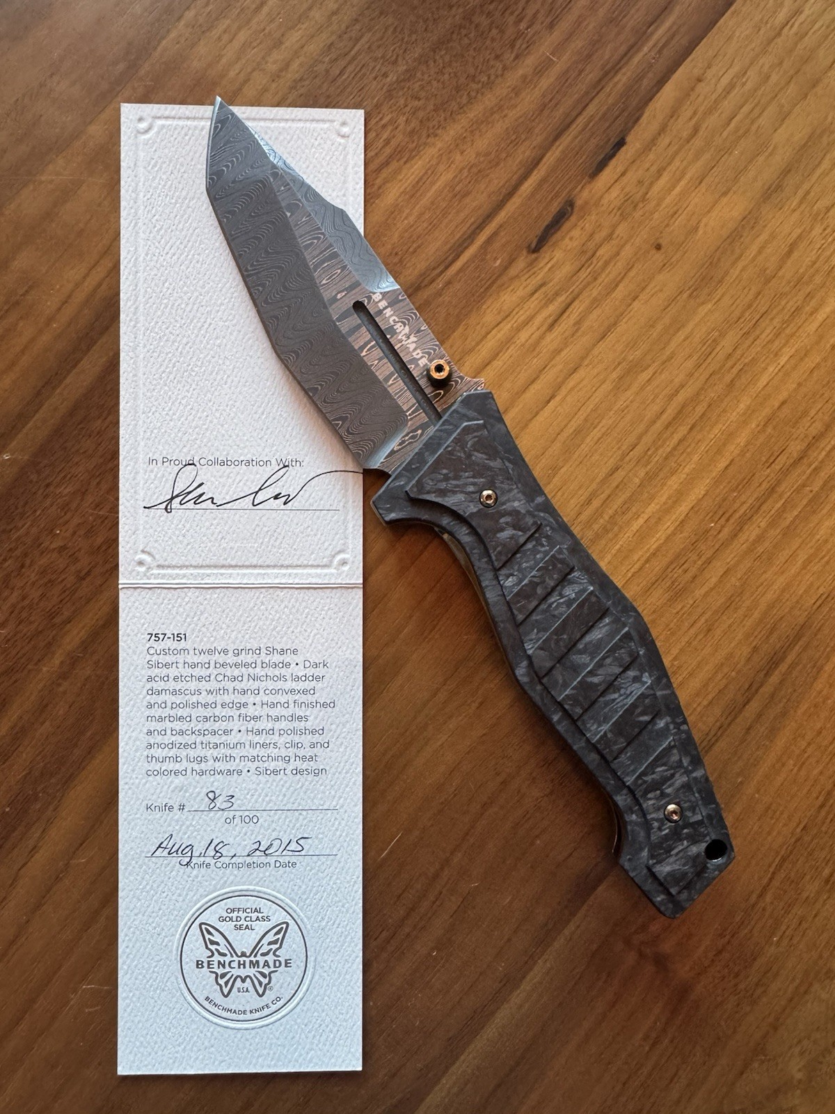 Benchmade Gold Class Sibert Vicar #83/100 – Chad Nichols Damascus – Mint