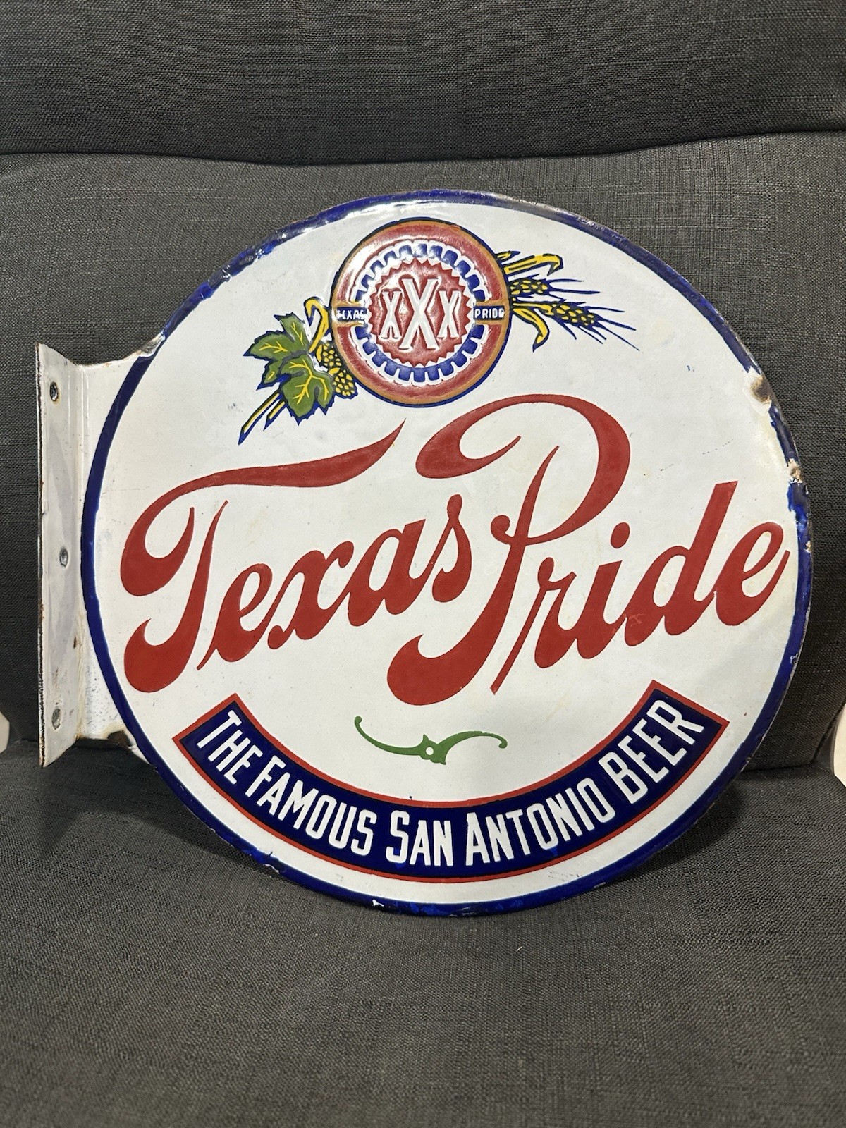 Vintage TEXAS PRIDE SAN ANTONIO Beer Porcelain Flange Sign Original Rare Famous