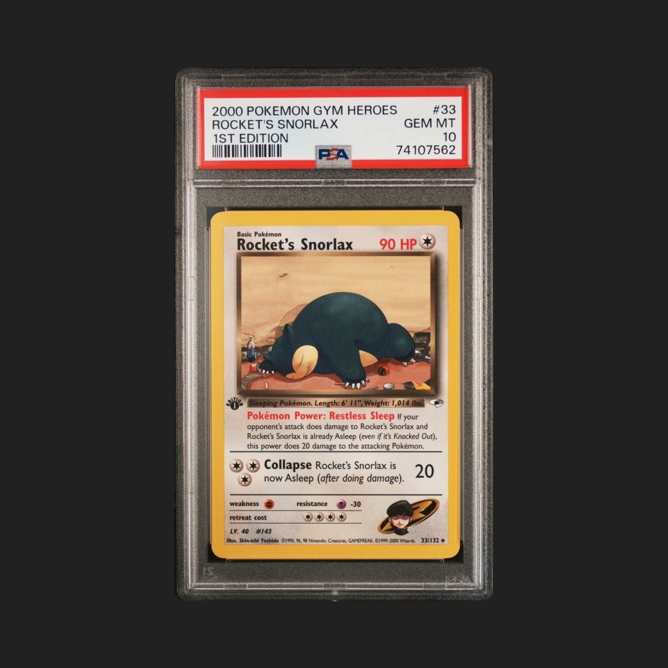 2000 Pokémon Gym Heroes Rockets Snorlax 1st Edition PSA 10 Low Pop Vintage #33🔥