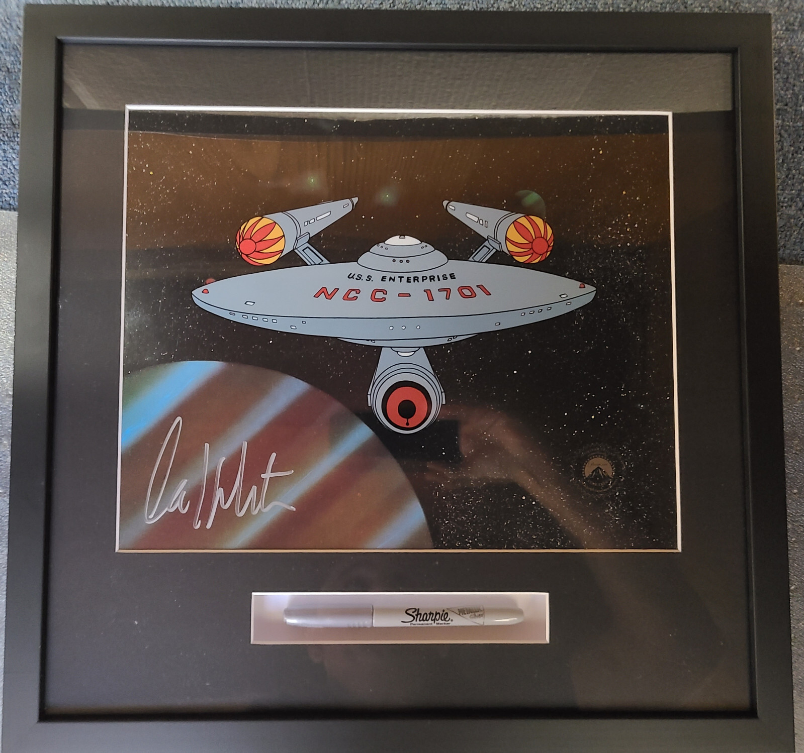 Star Trek USS Enterprise NCC-1701 Seri Cel Signed by William Shatner w/ Used Pen