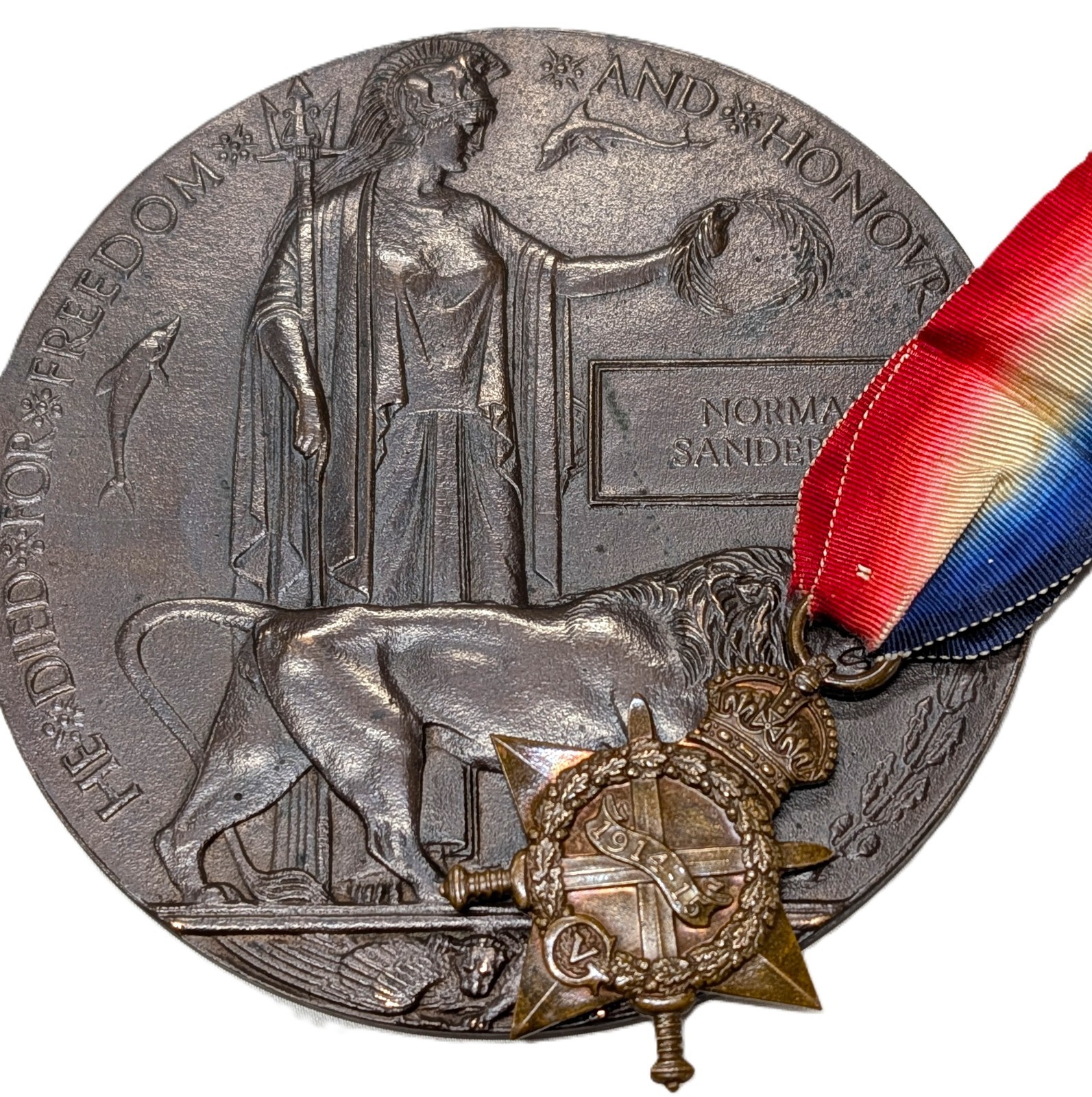 KIA WW1 19 & 4Bn Australian Memorial Plaque & medal Sanderson Delville Wood 1916