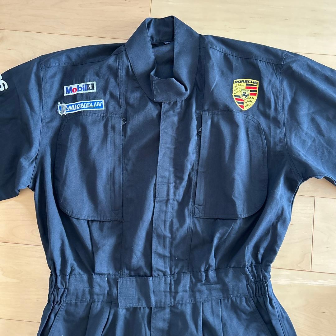 Porsche Black Embroidered Logo Overalls Mobil Michelin Racing Coveralls