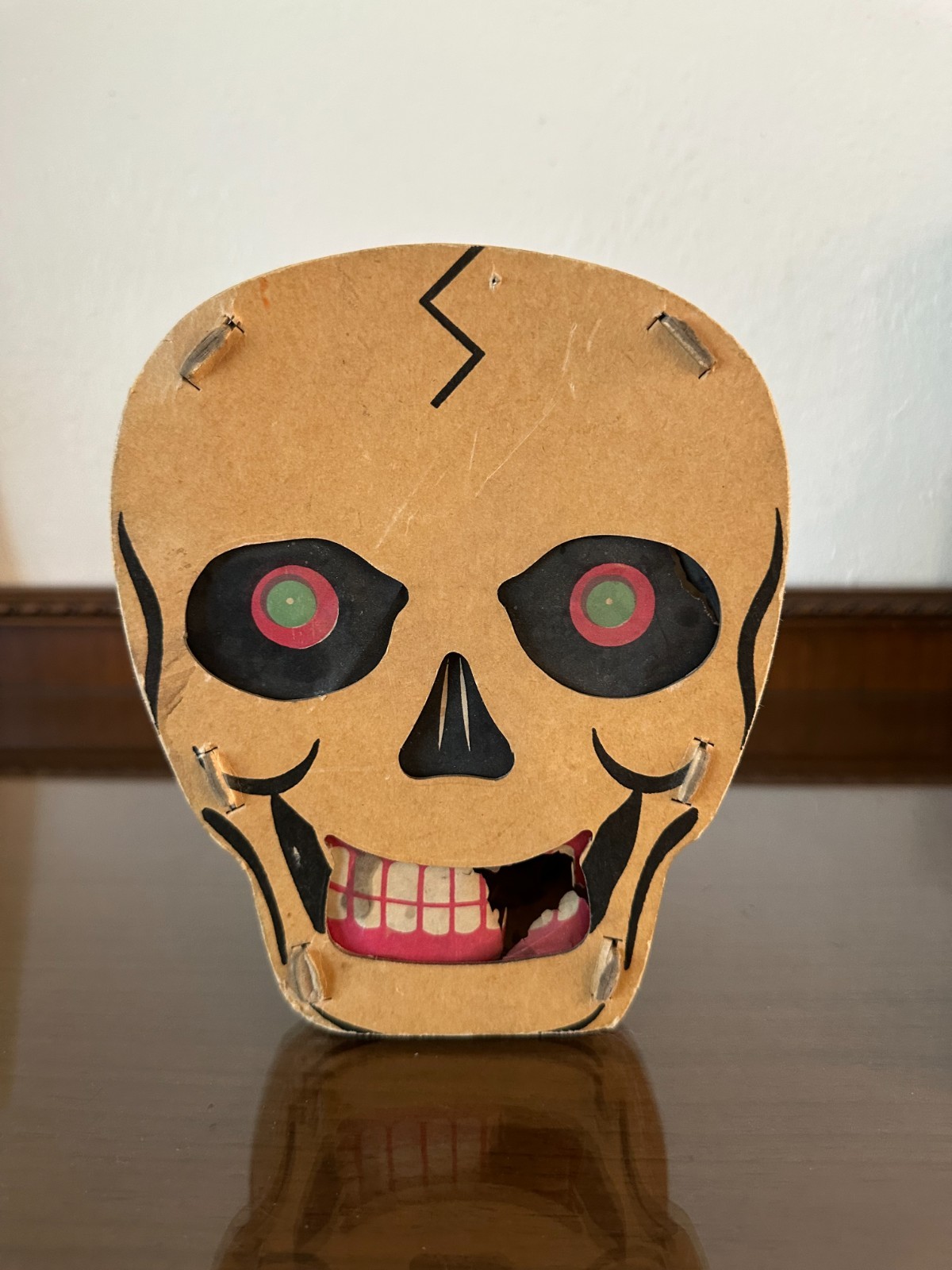 1936-1950's Antique Vintage Halloween 2-Sided Skull Lantern Decor Dolly Toy READ 1936-1950's Antique Vintage Halloween 2-Sided Skull Lantern Decor Dolly Toy READ