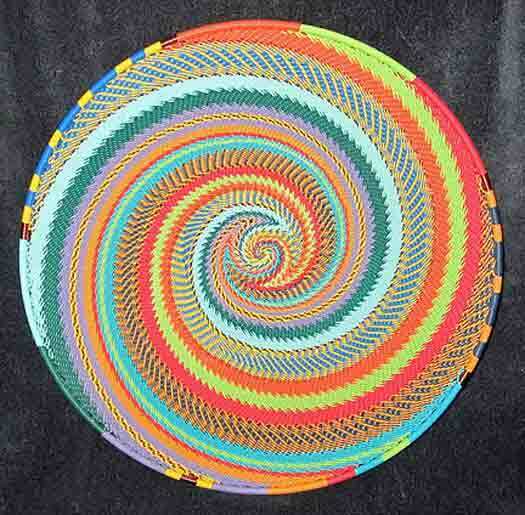 Crazy Tweed Swirl African Zulu Telephone Wire Basket/Platter LARGE - Kwanzaa