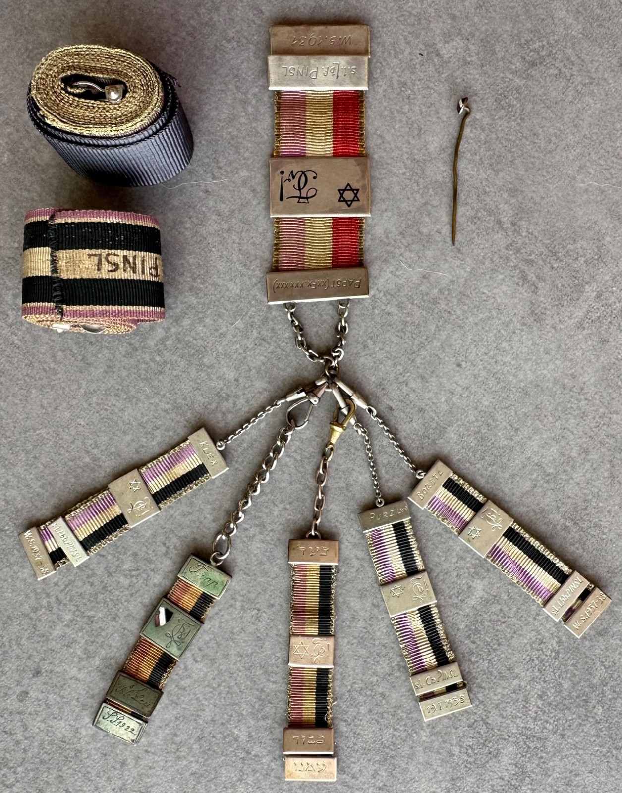 Rare 1930s Austria Jewish Zionist Fraternity Medals Ribbons Libanonia Pin 