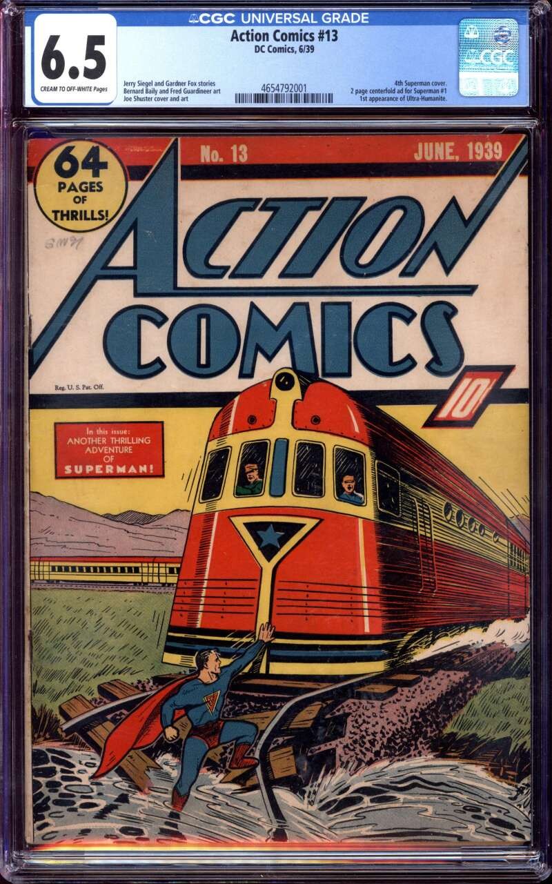 ACTION COMICS #13 CGC 6.5 CR/OW PAGES // 4TH SUPERMAN COVER DC COMICS 1939