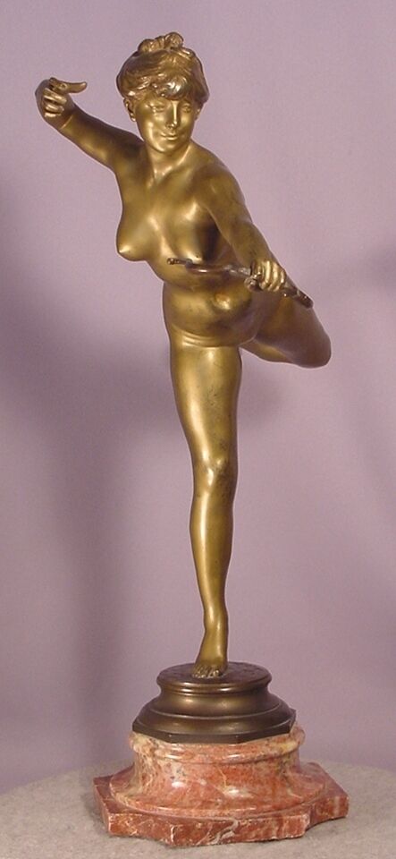 Exquisite Antique Bronze Nude Diana With Bow Signed A. Falguiere