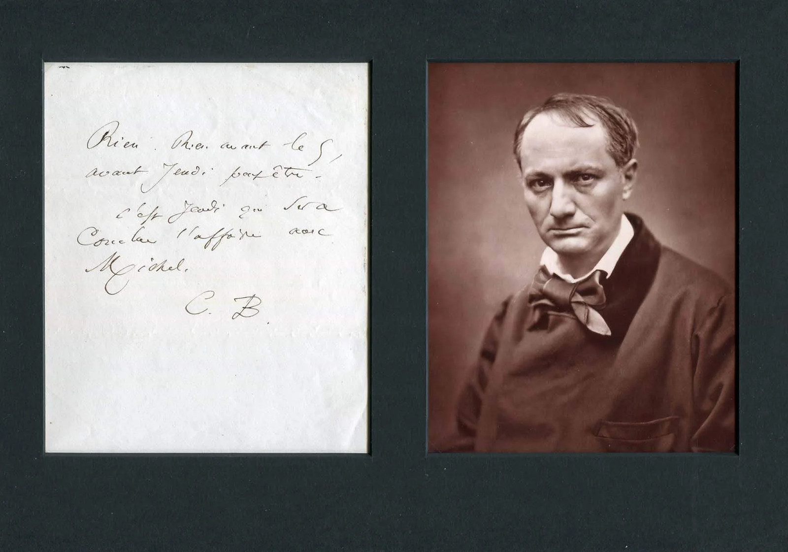 FRENCH POET Charles Baudelaire autograph, handwritten note signed & mounted